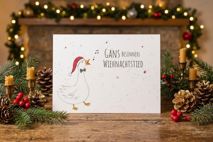 Postkarte vor Weihnachtlicher Wand