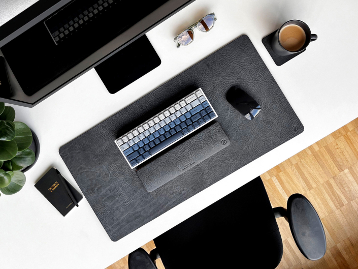 Tastatur Handgelenkauflage Gamingauflage aus Leder und Holz mit Anti-Rutsch-Streifen