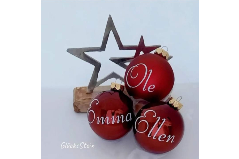 Personalisierte Christbaumkugeln aus Glas in vielen Farben 6 cm