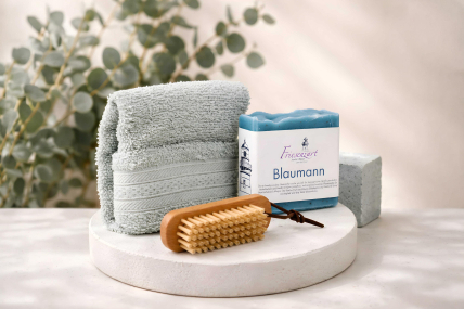 Blaumann Pflegeset – Naturseife + Handtuch + Bürste