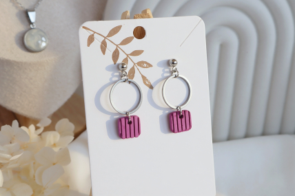 Minimalistische Edelstahl-Ohrringe Farbe Silber & Pink