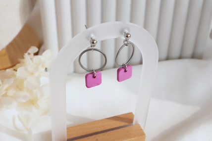 Ohrringe Beton & Edelstahl in der Farbe Silber-Pink