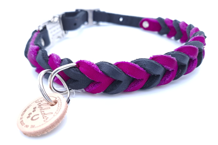 Fettlederhalsband schwarz-purpur 36 - 38cm