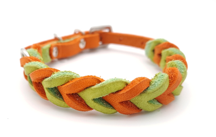 Fettlederhalsband orange-kiwi 21cm - 24cm