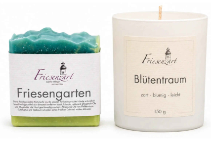 Gartenliebe – Friesenzart Duft- & Pflegeset mit Naturseife Friesengarten und Duftkerze Blütentraum