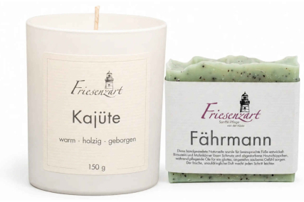 Feierabend – Friesenzart Duft- & Pflegeset mit Naturseife Fährmann und Duftkerze Kajüte