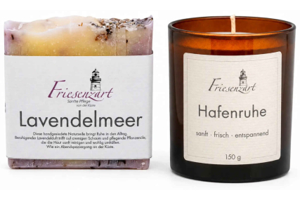 Abendruhe – Friesenzart Duft- & Pflegeset mit Naturseife Lavendelmeer und Duftkerze Hafenruhe