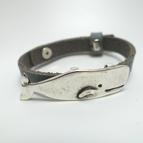 Graues Nubuk-Lederarmband mit versilbertem Wal Slider ( 5cm breit )