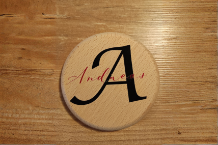 Getränkedeckel, Bierdeckel aus Buchenholz Name