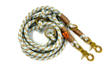Hundeleine hellblau/beige/gold - large