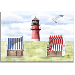 Aquarell Bild Keilrahmen Leinwand 30x20 cm Büsum Leuchtturm Nordsee Strandkörbe