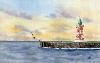 Aquarell Brettchen Frühstücksbrettchen Bremerhaven Leuchtturm