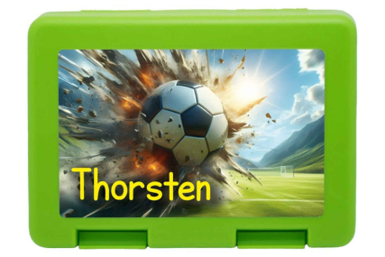 Personalisierte Brotdose mit Fussball-Explosion-Motiv