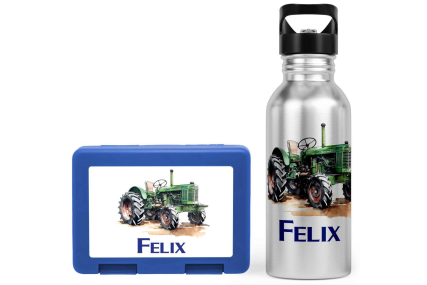 Schulstart Bundle No.7 - Traktor-Design Brotdose & Trinkflasche Personalisierbar