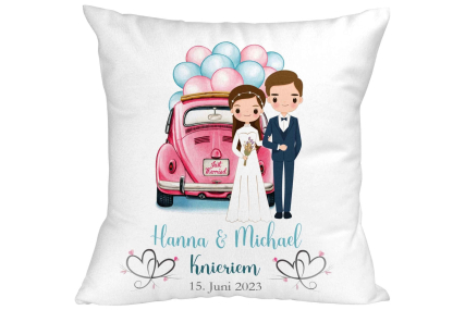 Hochzeitkissen Paar mit Oldtimer - Personalisierbar mit Namen und Hochzeitsdatum