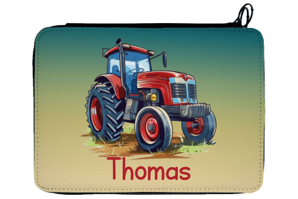 Personalisierbare, gefüllte Federmappe mit coolem Traktor-Design