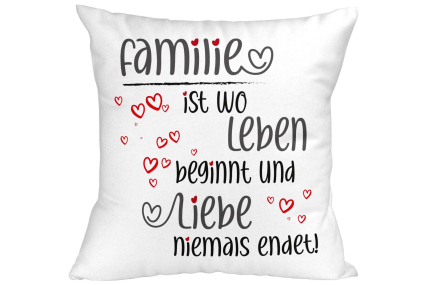 Liebevolles Familien-Kissen 'Leben & Liebe' im Herzchen Design
