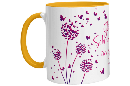 Tasse - Glück ist Schmetterlinge im Bauch (Lila Pink)