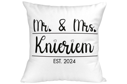 Hochzeitkissen Mr. & Mrs. - Personalisierbar mit Namen und Hochzeitsdatum