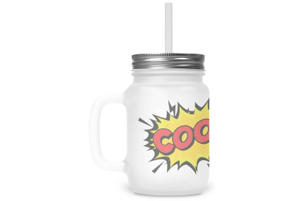 Henkelglas "COOL" mit Deckel und Trinkhalm