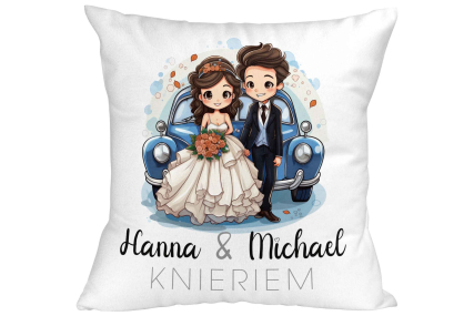 Hochzeitkissen Paar mit Hochzeitsauto - Personalisierbar mit Namen