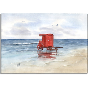 Aquarell Bild Keilrahmen Leinwand 30x20 cm Insel Borkum Nordsee Badekarren Strand BO3