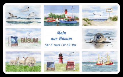 Aquarell Brettchen Frühstücksbrettchen Büsum Collage Nordsee 