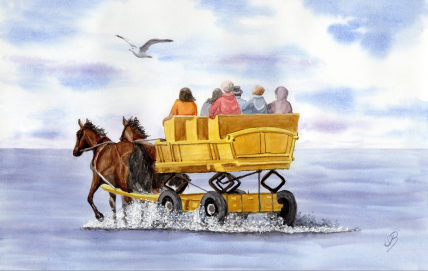 Aquarell Brettchen Frühstücksbrettchen Wattwagen Cuxhaven CUX2