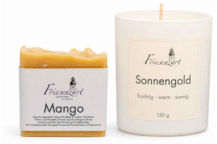 Sonnenzeit – Friesenzart Duft- & Pflegeset mit Naturseife Mango und Duftkerze Sonnengold