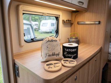 Camper Set,  Stuhrer Fischkopf ~ 2 Getränkedeckel, 1 Toilettenpapierbanderole