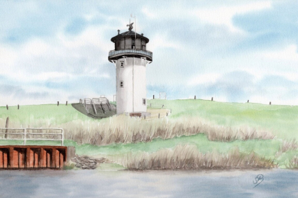 Aquarell Poster Druck Cuxhaven Leuchtturm Dicke Berta in DIN A4 