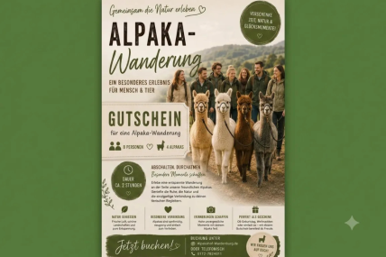 Alpaka-Wanderung Angebot 4 (4 Alpakas / 8 Personen)