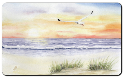 Aquarell Brettchen Frühstücksbrettchen Sonnenuntergang Meer Strand DK16
