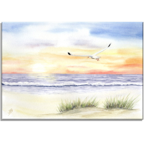 Aquarell Bild Keilrahmen Leinwand 30x20 cm Strand Meer Sonnenuntergang DK16