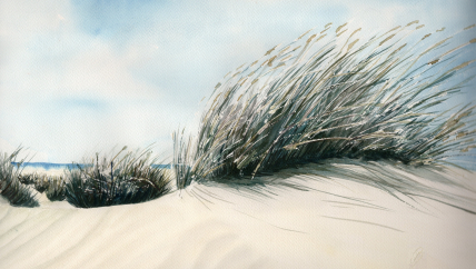 Aquarell Brettchen Frühstücksbrettchen Düne Strand und Meer Nordsee DK17