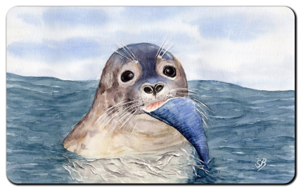 Aquarell Brettchen Frühstücksbrettchen Seehund Robbe Heuler DK23