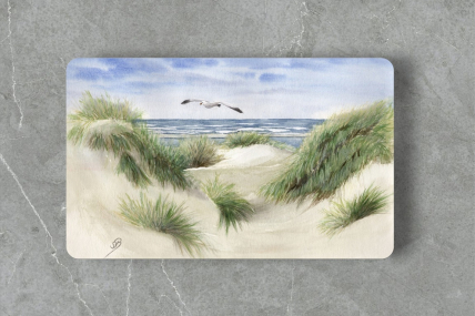 Aquarell Brettchen Frühstücksbrettchen Düne Möwe Strand und Meer Nordsee DK42
