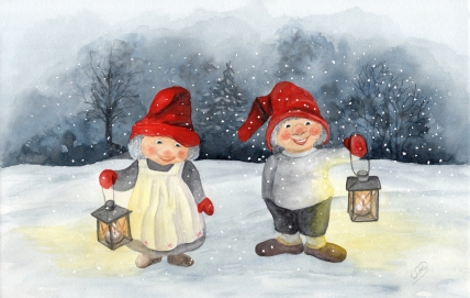 Aquarell Brettchen Frühstücksbrettchen Nisse Dänemark Wichtel Weihnachten Jul