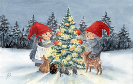 Aquarell Brettchen Frühstücksbrettchen Nisse Dänemark Wichtel Weihnachten Jul 2