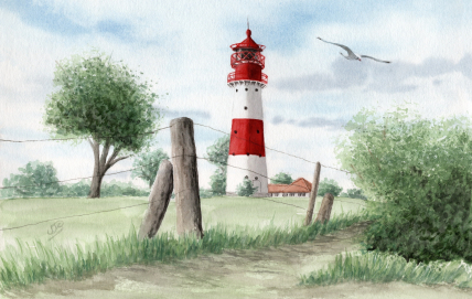 Aquarell Brettchen Frühstücksbrettchen Falshöft Leuchtturm Ostsee Schlei
