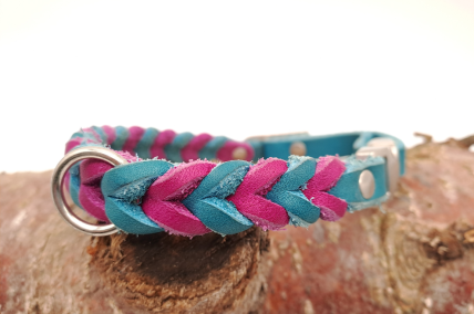 Fettlederhalsband türkis-purpur