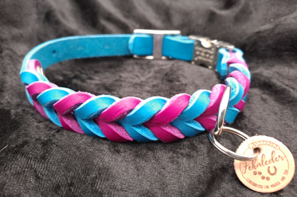 Fettlederhalsband türkis-purpur 31 - 33cm