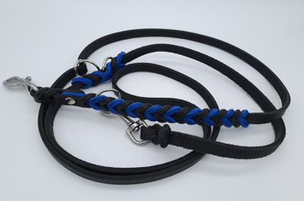 Fettlederleine schwarz-azurblau 12mm breit, 2m Länge