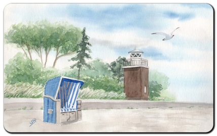 Aquarell Brettchen Frühstücksbrettchen Insel Föhr Strand Leuchtturm