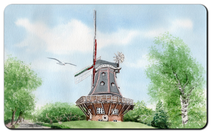 Aquarell Brettchen Frühstücksbrettchen Insel Föhr Windmühle Mühle