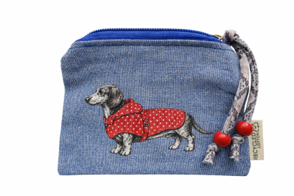 Kleine Tasche aus recycleter Baumwolle mit Dackelaufdruck