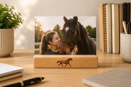 Kartenhalter aus Buchenholz mit Pferd