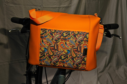 Handtasche mit Klickfix-System für den Fahrradlenker Orange Paisleymuster