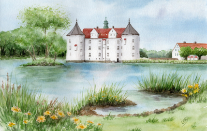 Aquarell Brettchen Frühstücksbrettchen Schloss Glücksburg Ostsee Flensburg