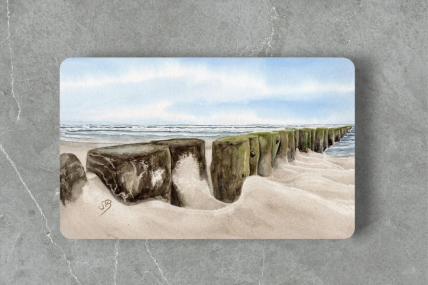 Aquarell Brettchen Frühstücksbrettchen Wellenbrecher Strand Meer Nordsee GM6